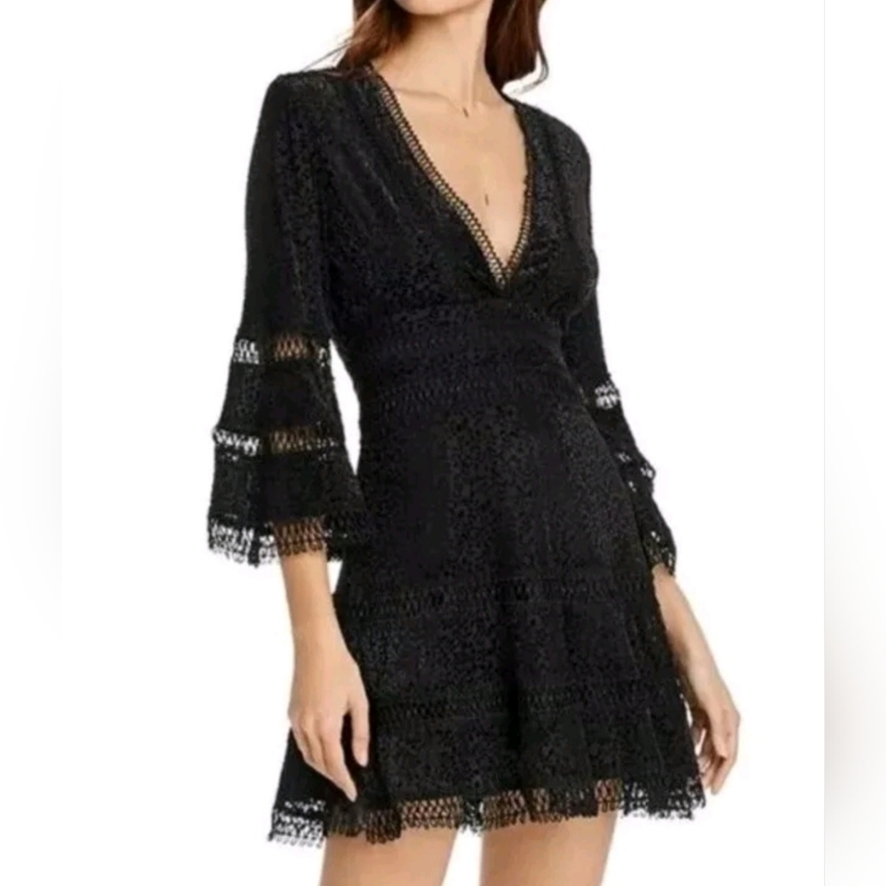 Aqua Black Lace Long Sleeve Dress